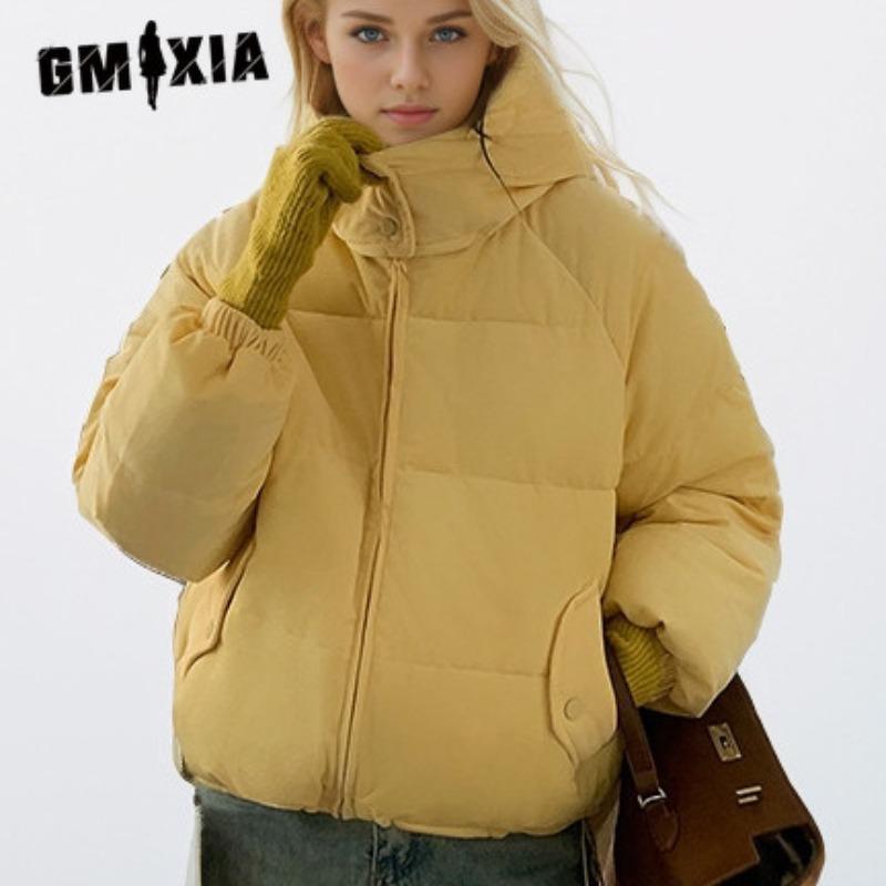 GMXIA Женские винтажные повседневные однотонные принтованные куртки и пальто с длинным рукавом и стойкой на осень-зиму M кофейный