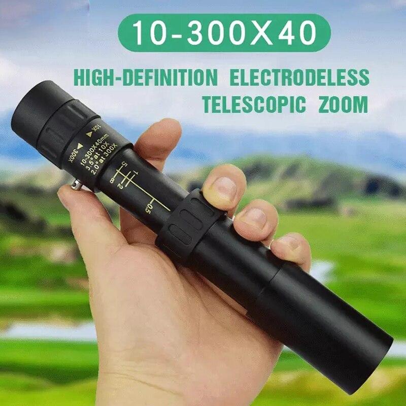 Портативный телескоп с зумом 10-300x40, металлический монокуляр, бинокль дальнего действия, мощный профессиональный HD для охоты, путешествий 10-300×40 чёрный
