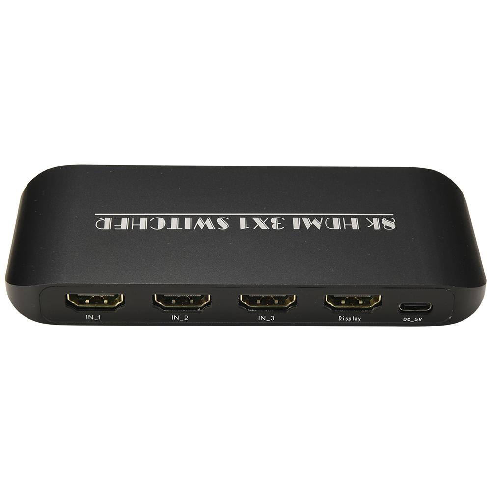 Коммутатор HDMI 8K, выход 3 в 1 Коммутатор HDMI 2.1, 3 порта с ИК-пультом дистанционного управления, поддержка 8K, 60 Гц, 4K, 120 Гц, HDCP чёрный