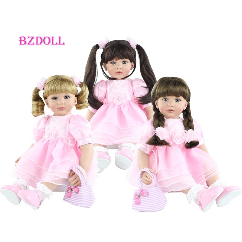 BZDOLL 60 см силиконовая кукла реборн игрушка для девочки 24 дюйма длинные волосы розовое платье платье принцессы для малышей Play House Bebe подарок на день рождения Blue eyes, 60cm doll белый