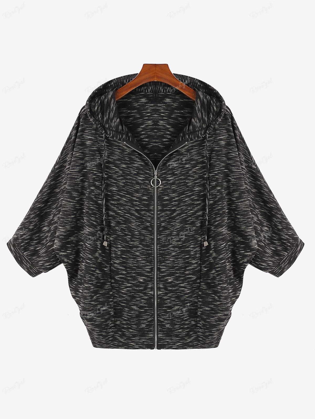 Пальто Rosegal Plus Size с капюшоном и застежкой-молнией Marled L темно-серого