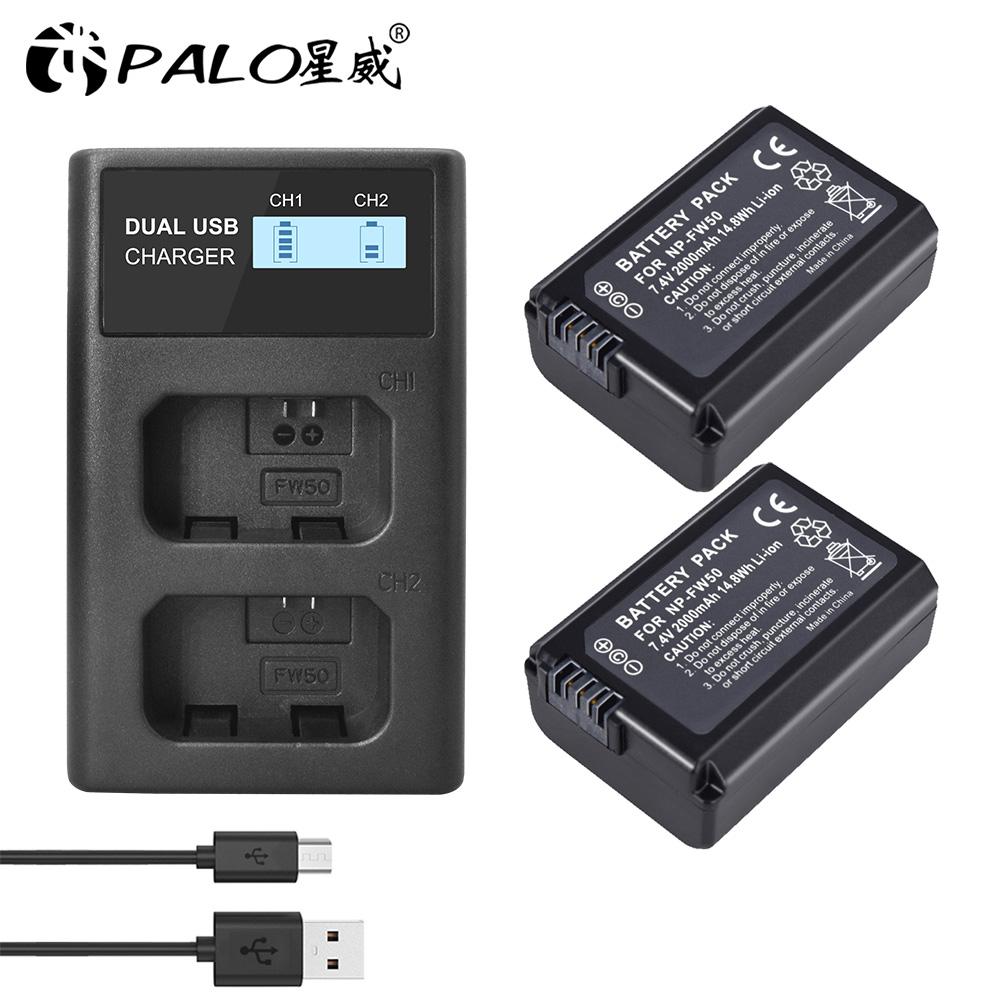 2000 мАч NP-FW50 NP FW50 аккумулятор для камеры + USB ЖК-двойное зарядное устройство для Sony Alpha a6500 a6300 a7 7R a7R a7R II a7II NEX-3 NEX-3N чёрный
