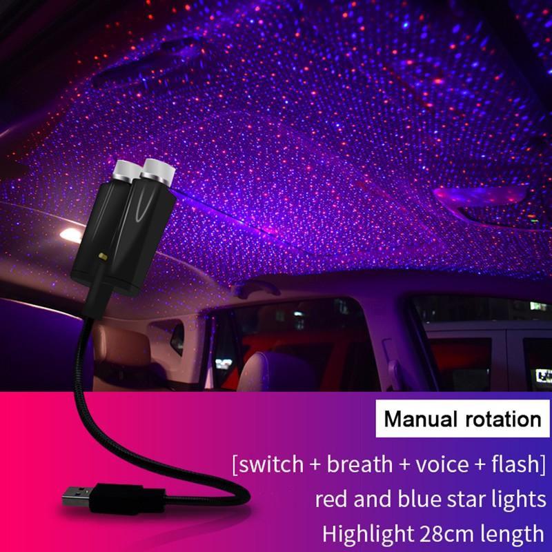 Автомобиль USB Звезда Красивый Потолочный Свет Звездное Небо Проекция Декор Лампа Крыша Ночь red+blue