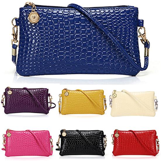 Крокодиловый узор Женская модная сумка через плечо Tote Messenger Сумка на молнии Handbag темно-синий