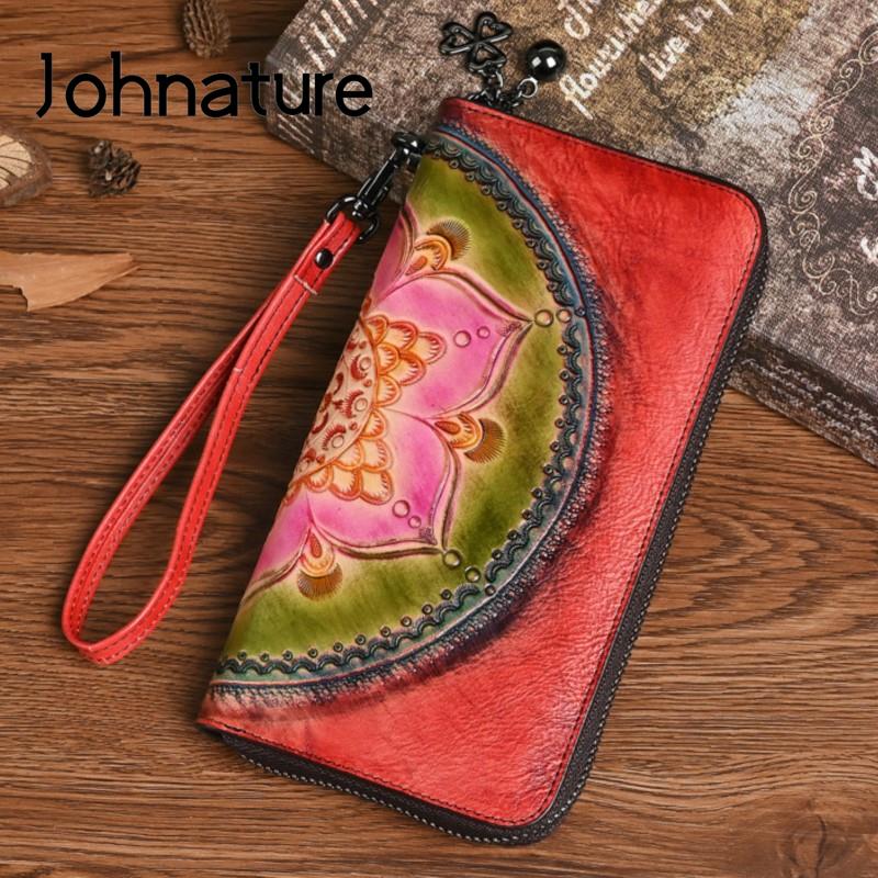   Joom Johnature винтажный кошелек с держателем для карт из натуральной кожи с тиснением, женские длинные кошельки из натуральной натуральной яловой кожи, ручной кошелек чёрный