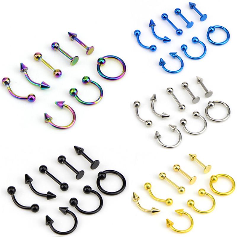Смешанные 8Pcs 16G Нетоксичная спираль из нержавеющей стали для пирсинга ювелирных изделий, широко используемых золотой