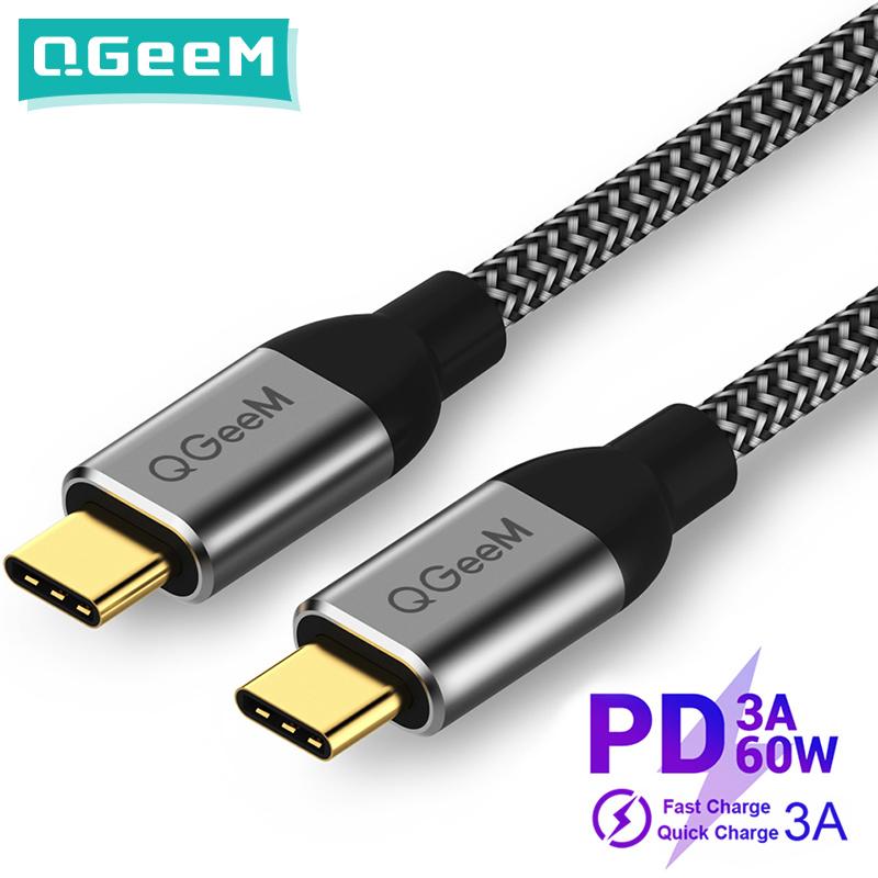 Кабели для телефонов  Joom QGeeM USB 3.1 Type C — USB C Кабель Gen2 PD 60 Вт USB-C — USB C Зарядный провод Нейлоновый кабель Шнур для Samsung S9 S8 Macbook Pro 1.2M чёрный