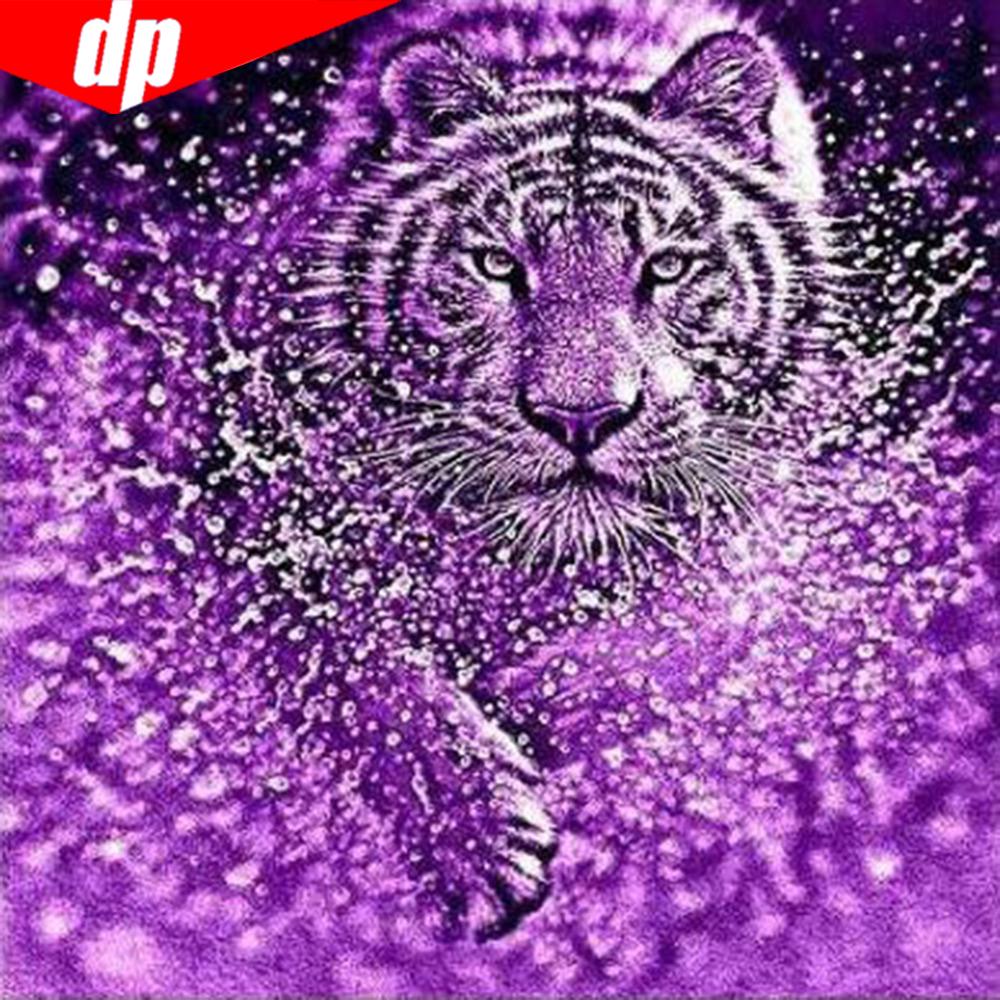5D DIY Алмазная картина Полный круглый Тигр Алмазная вышивка Мозаика Полный дисплей Изображение 30x30CM
