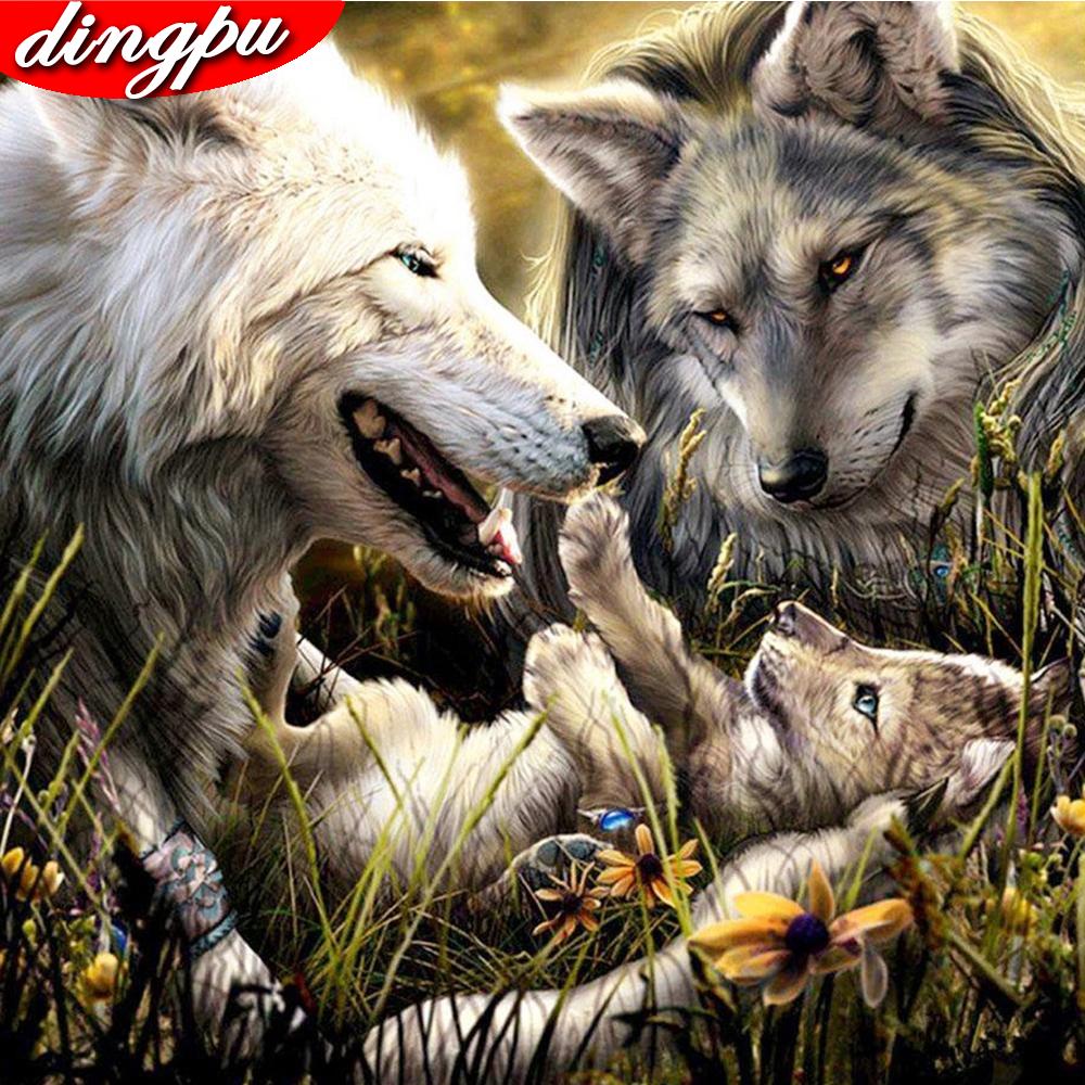 Алмазная картина с волком, полная круглая вышивка, животное, вышивка крестом, украшение для дома 30x30CM