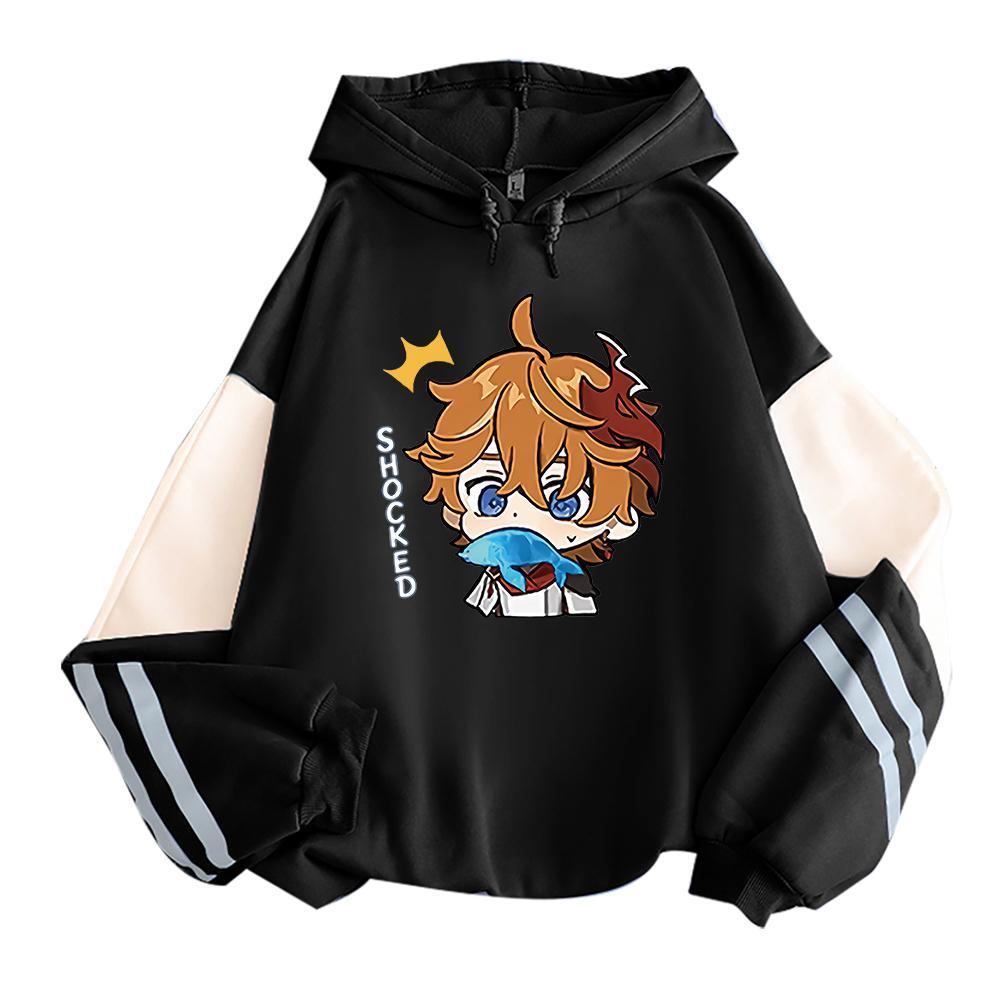 Толстовки и кофты  Joom Harajuku Game Genshin Impact Tartaglia Толстовка с принтом для женщин и мужчин Мода Kawaii Boy Head Плакат с длинным рукавом Уличная одежда Мужские толстовки S чёрный