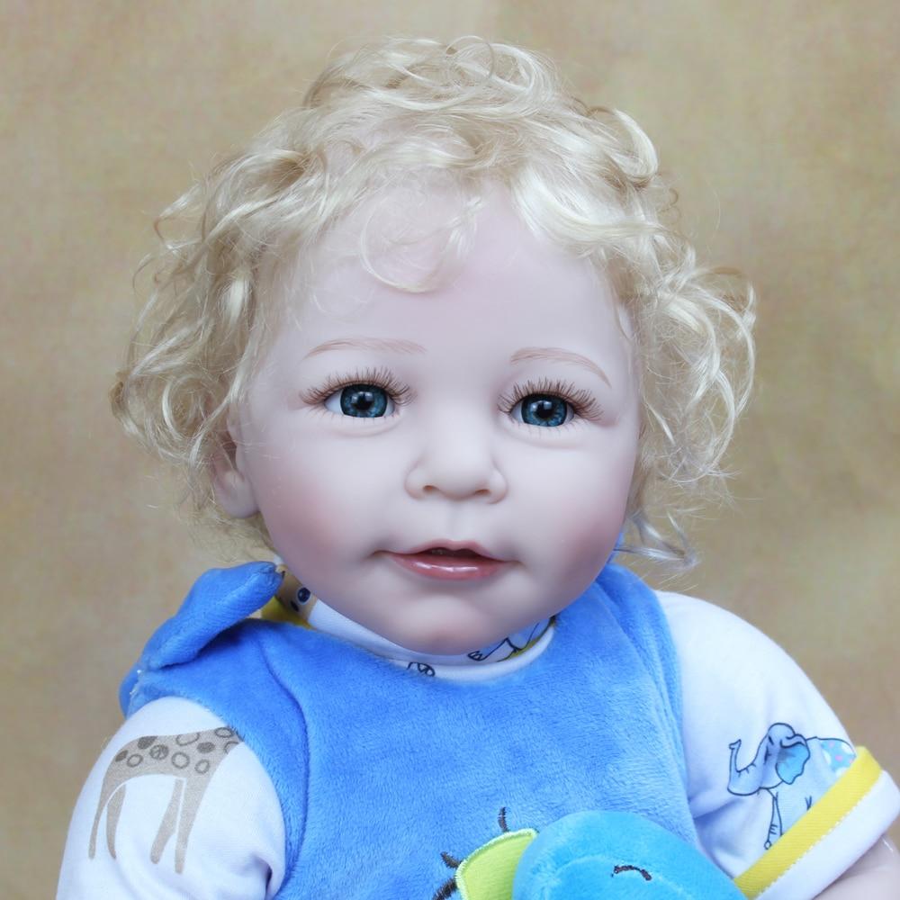   Joom BZDOLL 55 см мягкая силиконовая кукла реборн для маленьких мальчиков игрушка для девочек реалистичная 22 дюймов реалистичная виниловая светлая шевелюра Bebe Play House Boneca Cloth Body синий