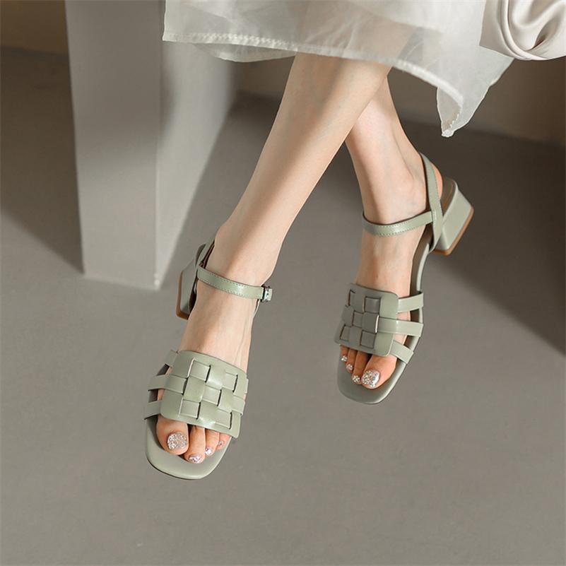 Meotina Shoes, женские сандалии из натуральной кожи с ремешком на щиколотке, сандалии на толстом каблуке, женская обувь с пряжкой на среднем каблуке, летняя зеленая абрикосовая обувь 33 миндальный