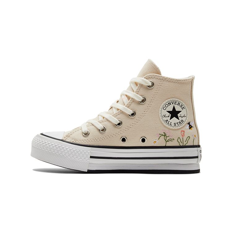 Детские кроссовки Converse Chuck Taylor All Star Lift Platform High PS с цветочной вышивкой - натуральная слоновая кость Кремово-белый Черный A01615C 28