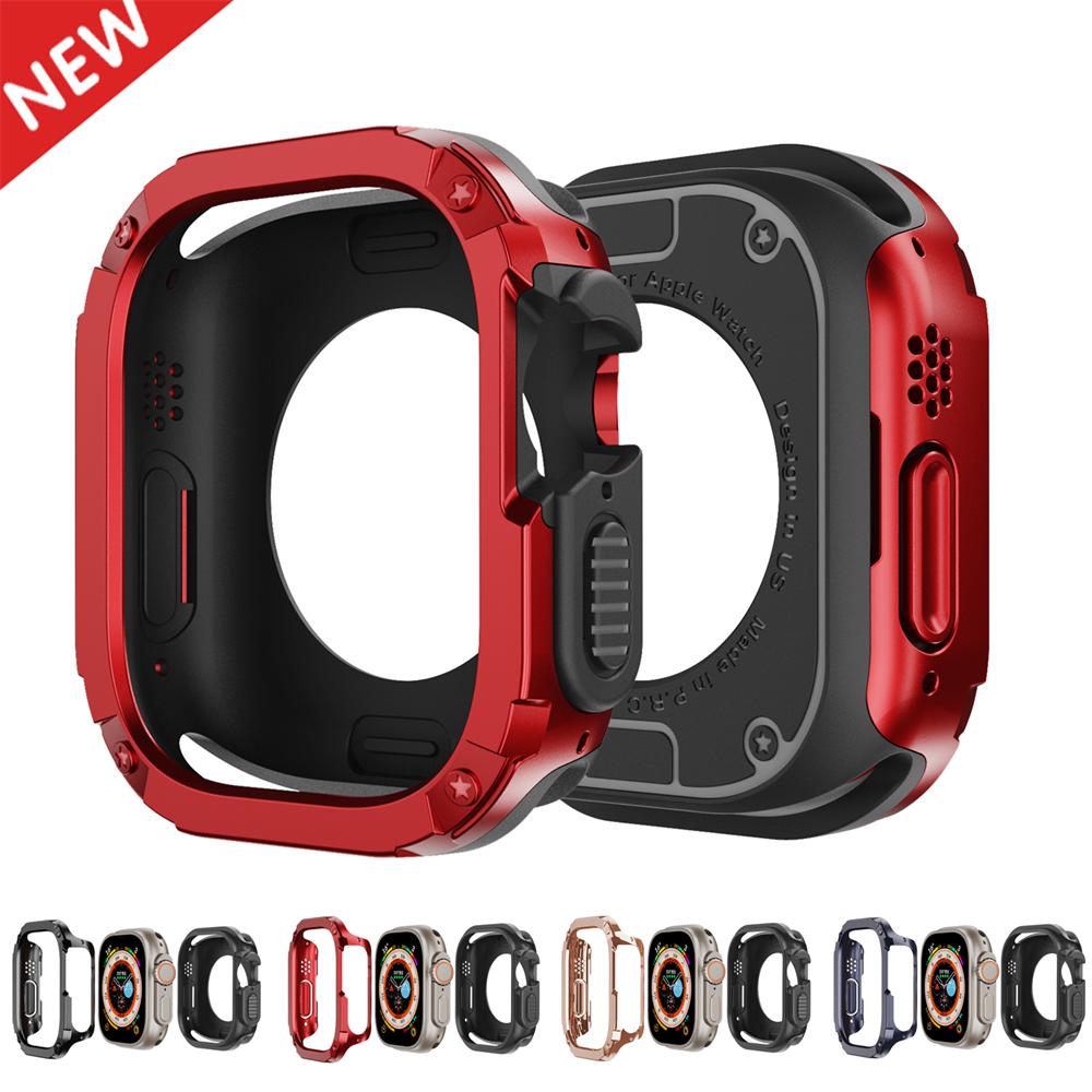  Чехол 2 в 1 для Apple Watch Series 8/7/SE/6/5/4 Ultra, 41 мм, 45 мм, 40 мм, 44 мм, 49 мм, противоударный защитный бампер из ТПУ + ПК для iwatch Ultra 49mm красный