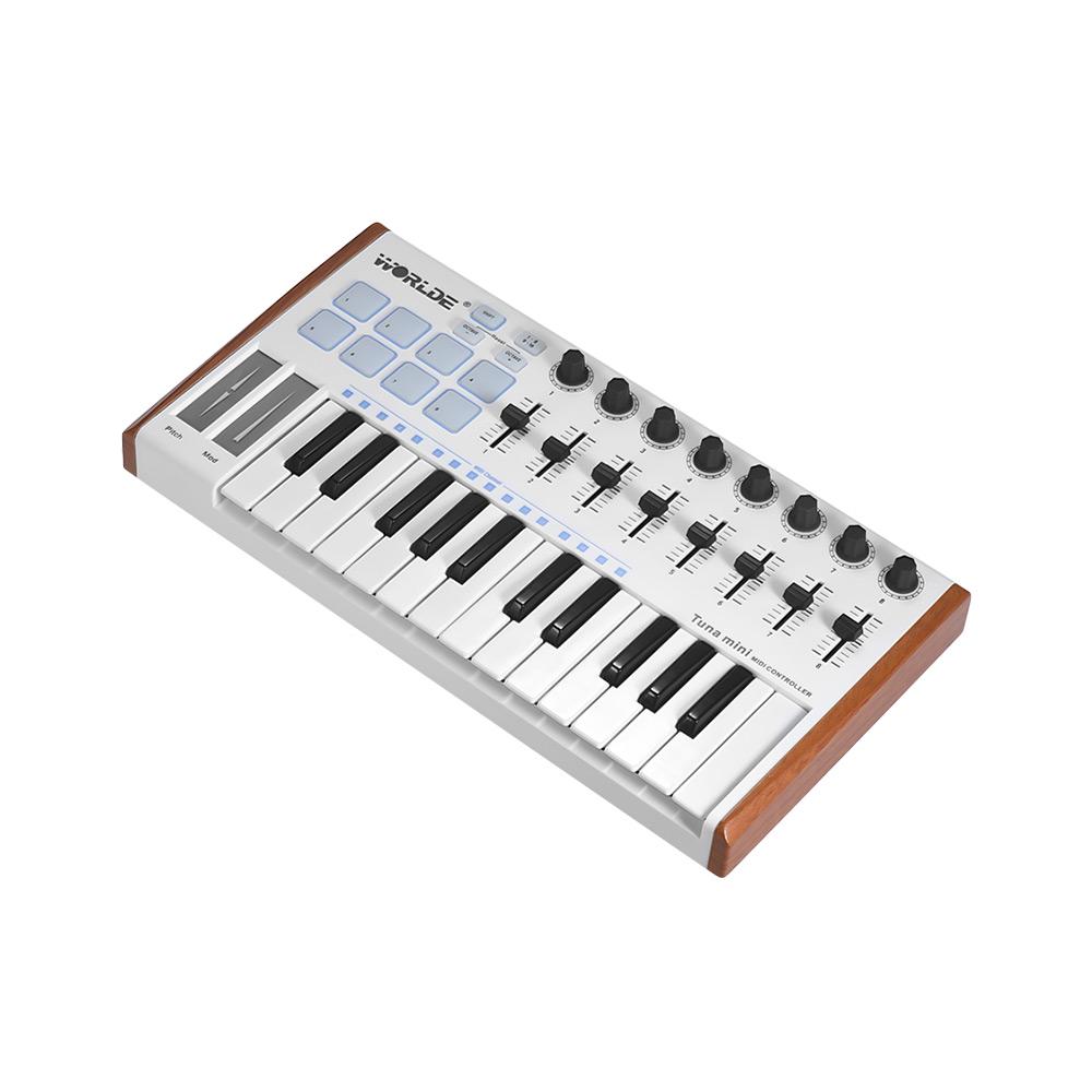 WORLDE TUNA MINI Ультрапортативный 25-клавишный USB-контроллер MIDI-клавиатуры, 8 триггерных пэдов с RGB-подсветкой и