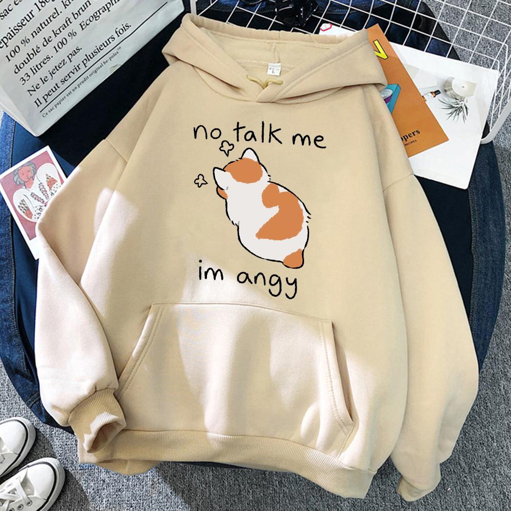 Женская толстовка No Talk Me Cute Angry Cat с принтом в стиле хип-хоп, повседневная флисовая толстовка большого размера, женская уличная одежда S