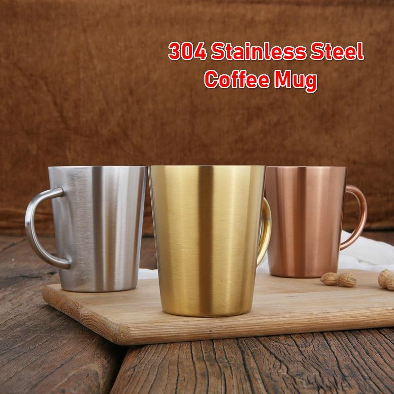 Кофейные кружки из нержавеющей стали с ручкой, чашки для питья с двойной изоляцией стенок, серебристый/золотой/розовый серебряный