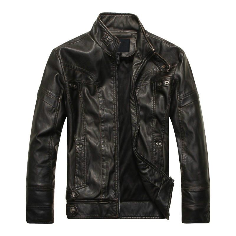 Осень Зима Slim Brown Stand Collar Куртка Искусственная кожа Шуба Замша M чёрный