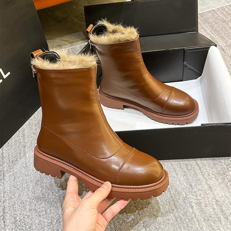 Женские зимние сапоги Plus Velvet, утепленные сапоги с мехом кролика, зимние сапоги, кожаные сапоги 35 чёрный