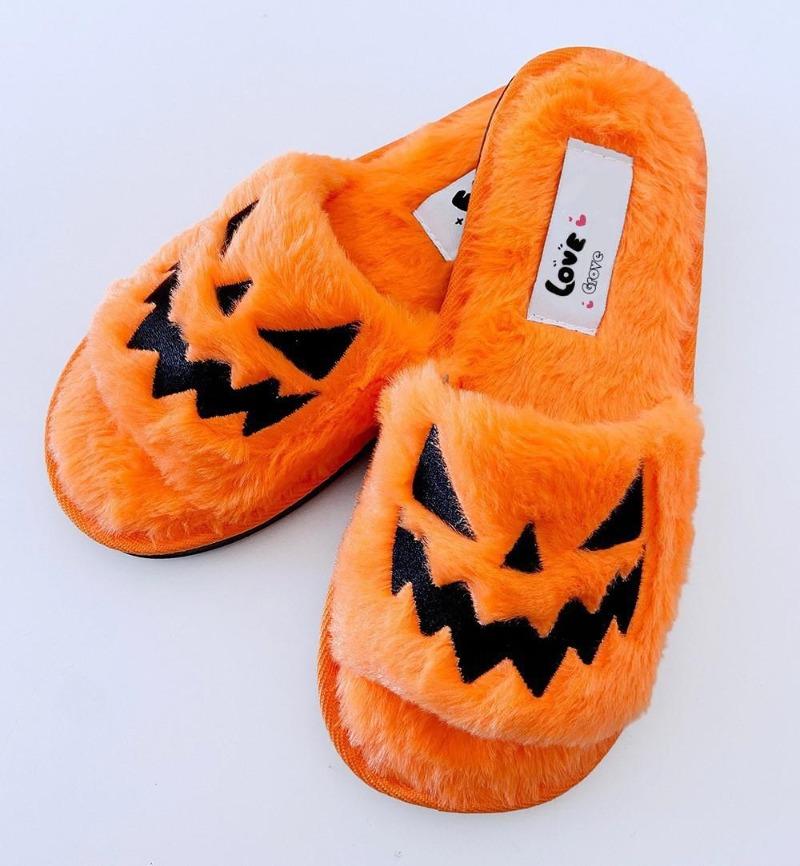 Pantoufles Lanterne Citrouille d Halloween pour Femme, Pantoufles d Extérieur en Fourrure Douce et Confortables, Taille 43, осень 2023 г. 35 чёрный