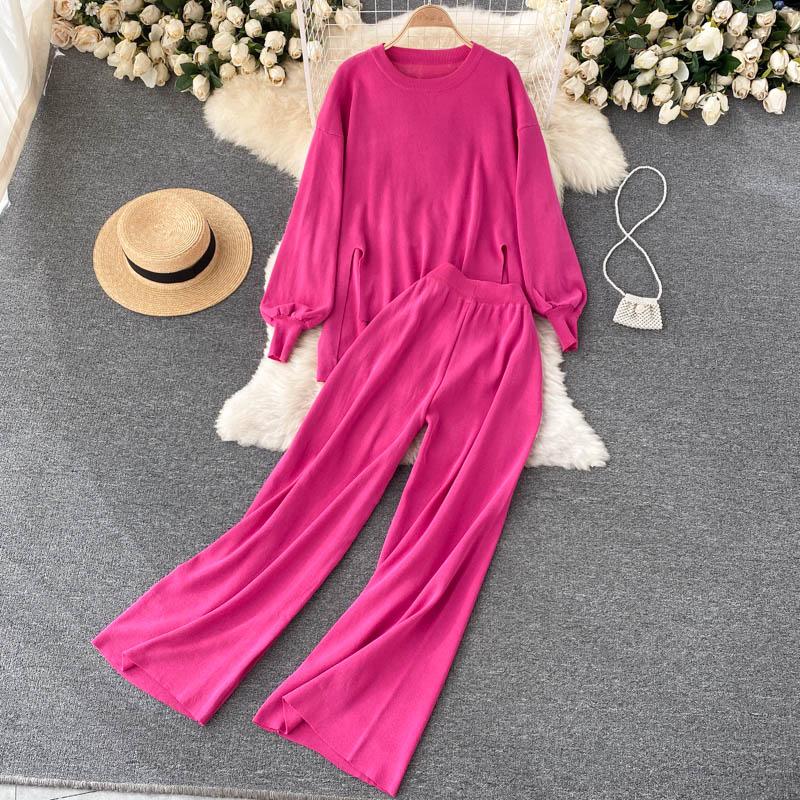 Женский комплект из 2 костюмов, однотонный свободный топ Onregelmatige и Hoge Taille Wijde Pijpen Broek Vrouwelijke 2021 Herfst One Size чёрный
