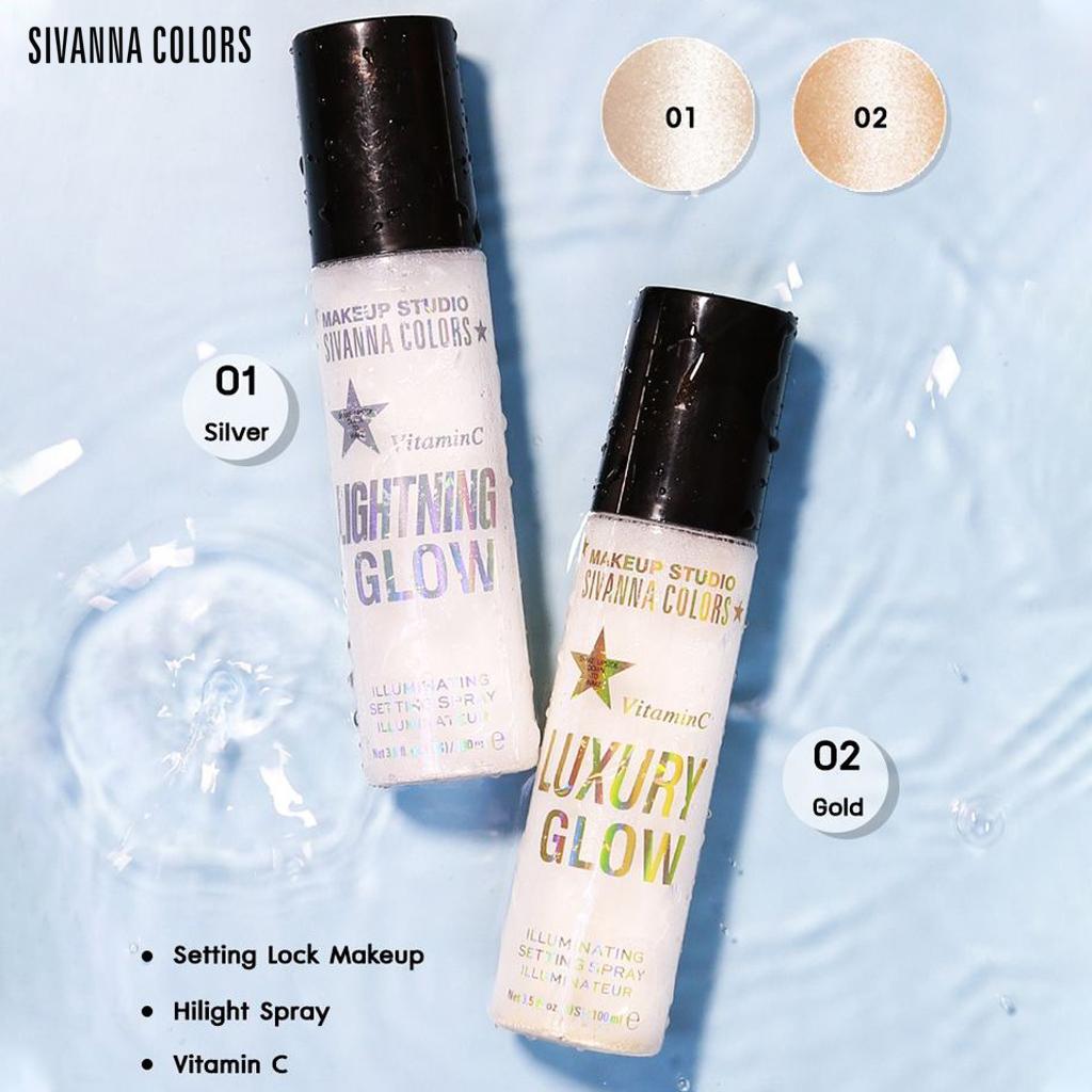 Бронзаторы и хайлайтеры  Joom SIVANNA COLORS Luxury & Lighting Glow HF3003 спрей с блестками, увлажняет и питает витамином С - Тайский косметический макияж серебряный