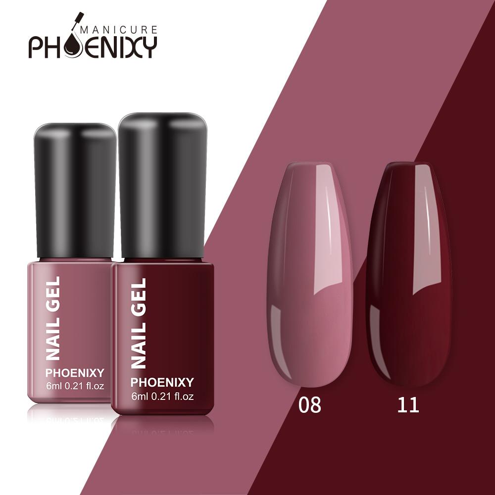 PHOENIXY 6 мл гель-лак для ногтей 2 шт./компл. УФ-гель для ногтей красочные блестки гель-лак для ногтей стойкий блеск замочить гель-лак set 05