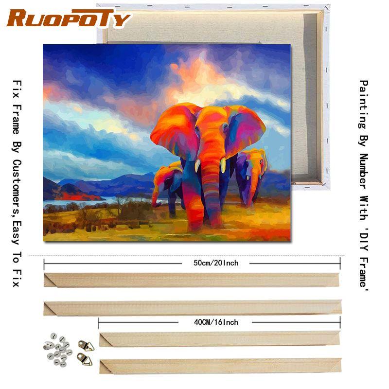Ruopoty с DIY рамкой Животные DIY картина по номерам ручной работы наборы масляной живописи акриловая картина холст картина для настенного искусства