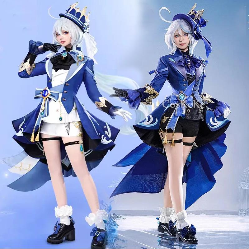 Furina/Focalors Косплей Аниме Игра Genshin Impact Костюм Коронированная Прима Униформа Парик Шляпа Платье Женская Вечеринка на Хэллоуин Ролевая Игра Одежда Одежда xs