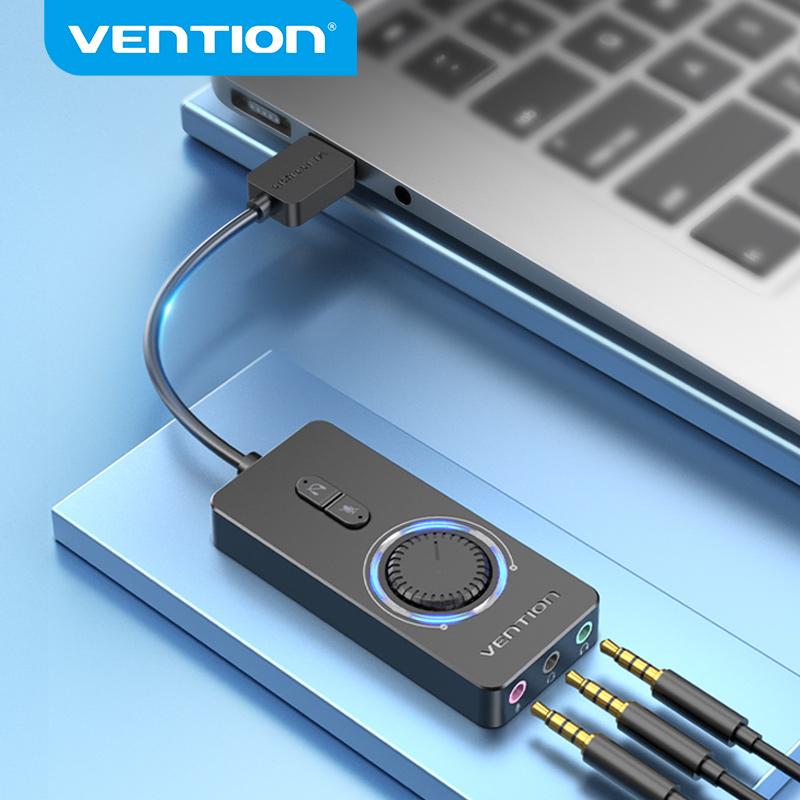 USB-аудиоадаптер Vention, внешняя стереозвуковая карта с разъемом для наушников и микрофона 3,5 мм для Windows Mac Linux USB Sound Card серый
