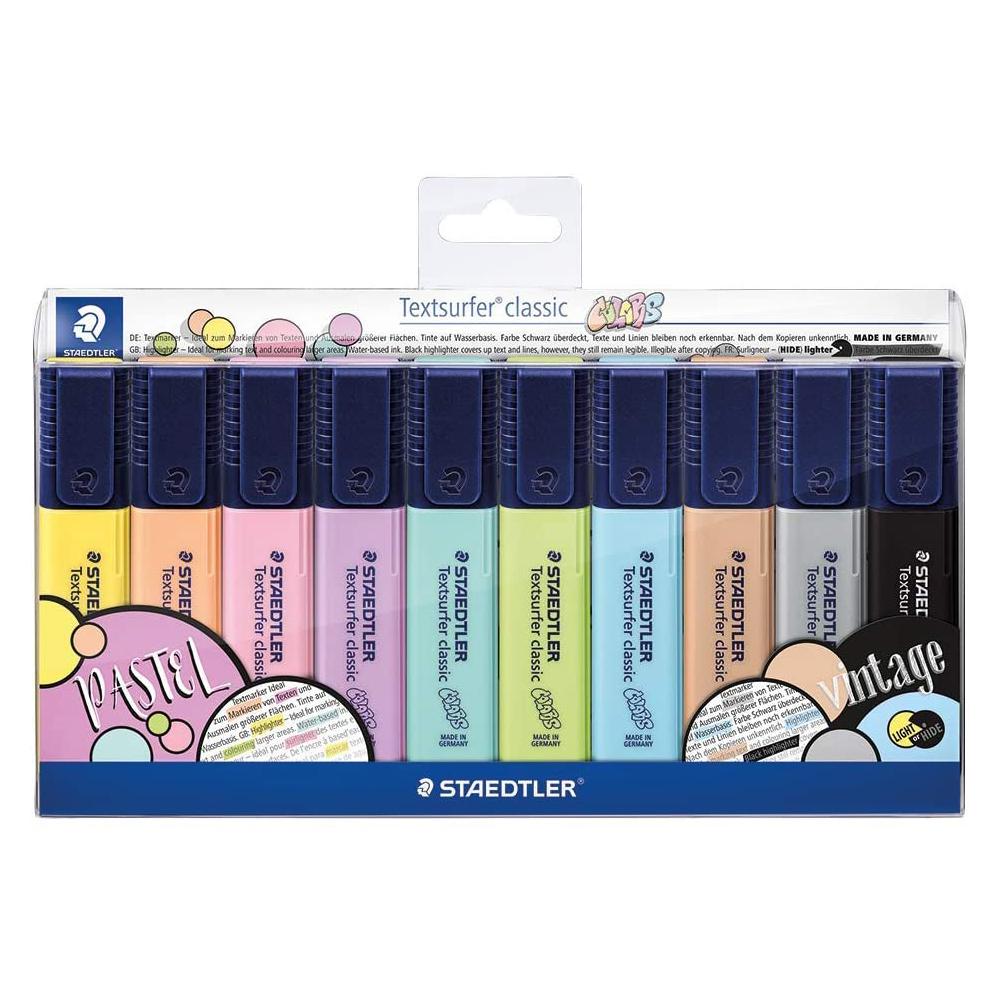 Staedtler 364 CWP10 Textsurfer Классический пастельный маркер с большой памятью чернил для очень долгой маркировки, футляр с 10 цветами пастельных тонов