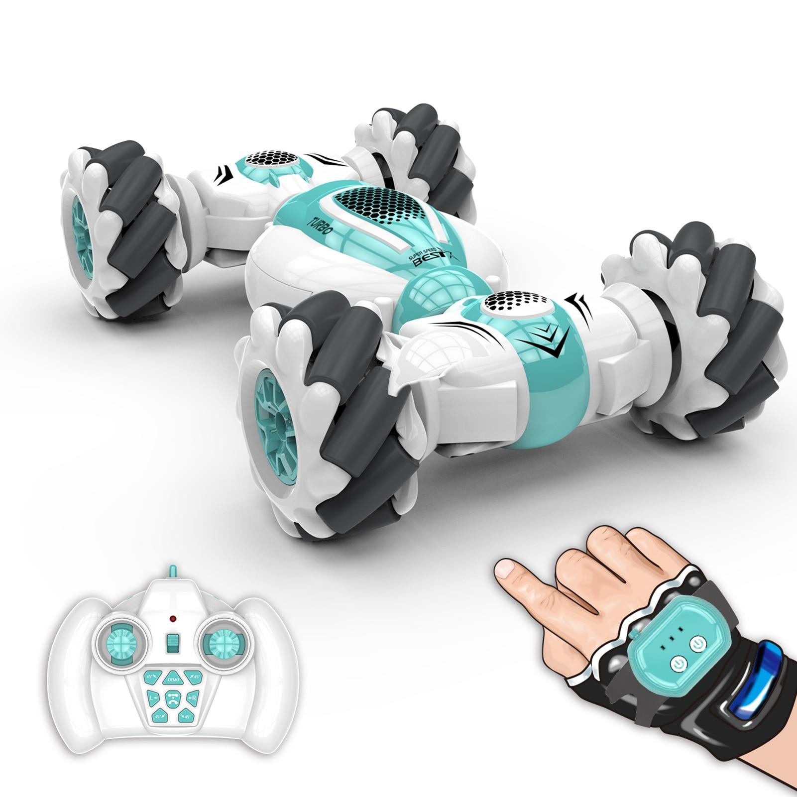  S-012 RC Stunt Car Дистанционное Управление Часы Датчик Жестов Электрическая Игрушка RC Drift Car 2,4 ГГц 4WD Вращение Подарок для Детей Мальчиков День Рождения зелёный