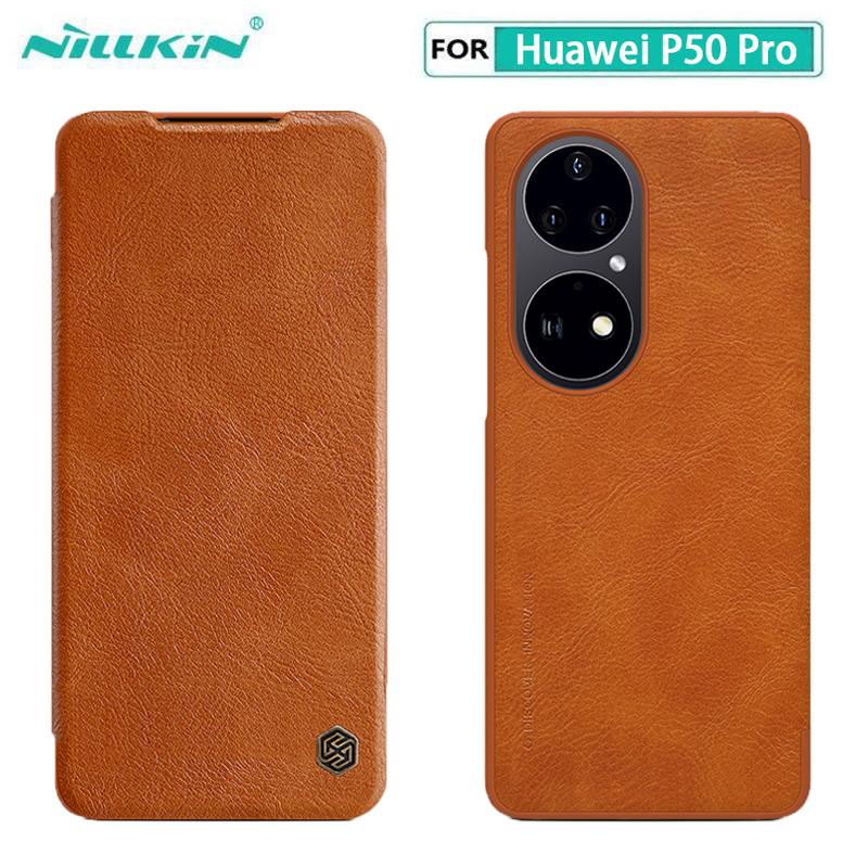 Чехол NILLKIN Qin Series для Huawei P50 Pro, чехол-кошелек-подставка из искусственной кожи с подставкой для телефона Huawei P50, флип-чехол Huawei P50 чёрный