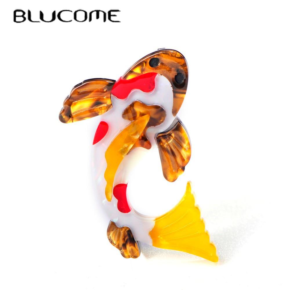 Blucome модные яркие броши в форме карпа и рыбы, красочные акриловые украшения, детская одежда, шарф, шляпа, сумка, аксессуары жёлтый