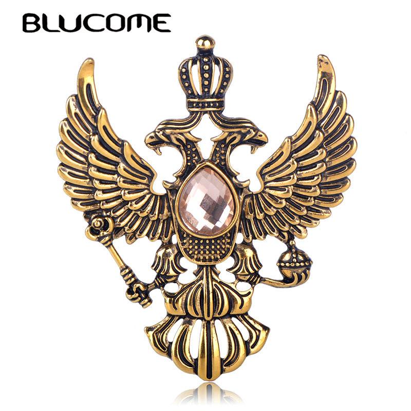 Blucome Ретро Броши с национальным гербом античное золото Цвет кристалл значок на лацкане женская и мужская одежда костюм ювелирные зажимы золотой