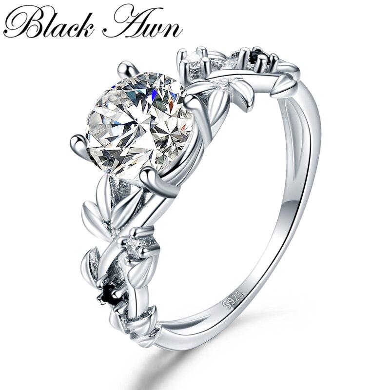 BLACK AWN Классические цветочные кольца для женщин Цветочное ювелирное кольцо из черной шпинели 7
