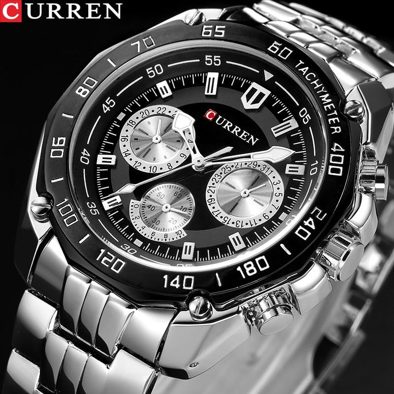 CURREN 8077 часы с ремешком из нержавеющей стали для мужчин, модные армейские военные кварцевые мужские часы, спортивные наручные часы, мужские часы Reloje белый