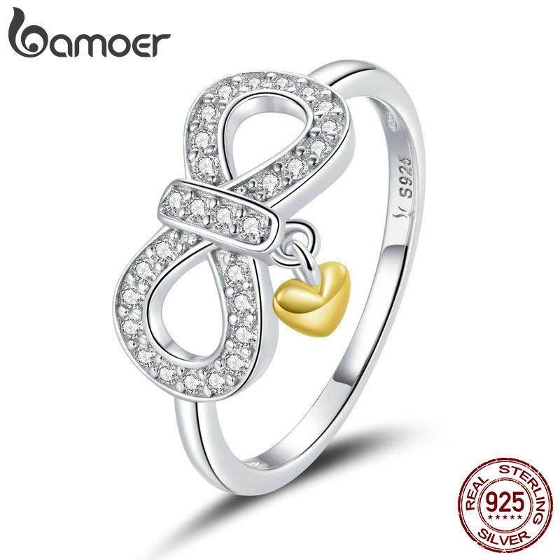 BAMOER из стерлингового серебра 925 пробы, классическое романтическое женское кольцо с символом бесконечности, размеры 6,7,8 6