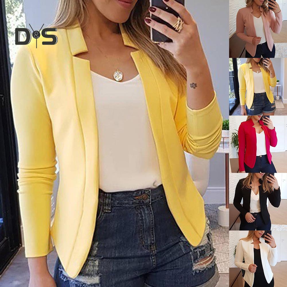 Пиджаки LadyStyle Fall Fashion Women Solid Color Long Sleeve Stand Collar Slim Fit Blazer Coat XXXL розовый