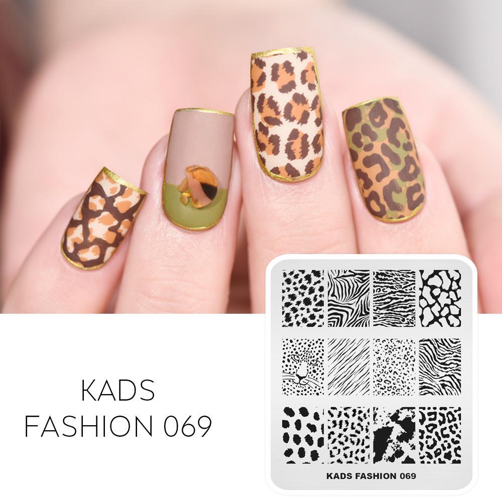 KADS штамповочная пластина для дизайна ногтей, мода 069, леопардовый принт, тигровый принт, принт зебры, узор для дизайна ногтей, шаблон для дизайна ногтей, инструмент для самостоятельного изготовления ногтей
