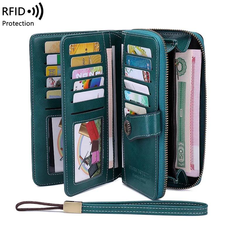 Высокое качество женский кошелек RFID противоугонные кожаные кошельки для женщин длинная молния большой женский клатч женский кошелек держатель для карт синий
