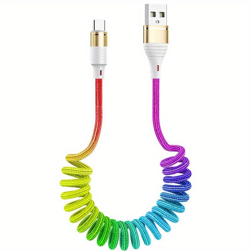 3A USB Type C Кабель для быстрого зарядного устройства Пружинный USB-кабель для зарядки Нейлоновый плетеный зарядный шнур свободной длины для автомобильного мобильного телефона Samsung/Xiaomi Быстрая зарядка Type-C