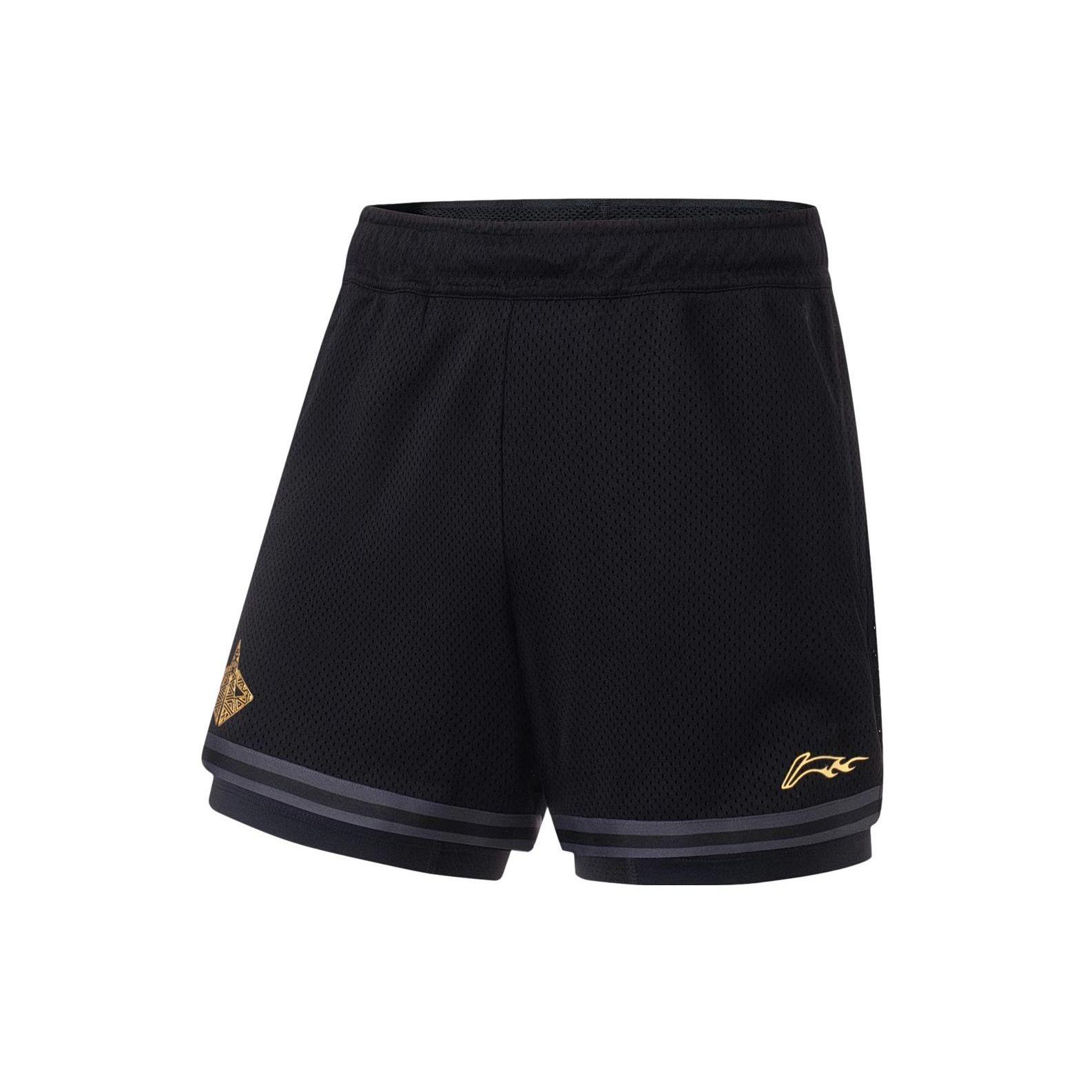 Li-Ning Американские ретро светоотражающие баскетбольные шорты с золотым тиснением, мужские брюки, черные AAPT035-5 M