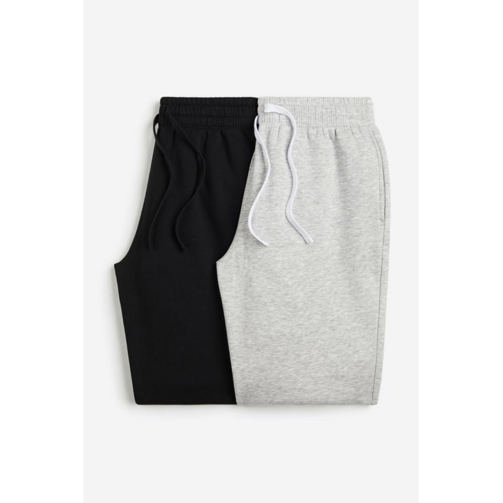 Комплект из 2-х спортивных штанов HM Regular Fit, черный, серый, меланж XS