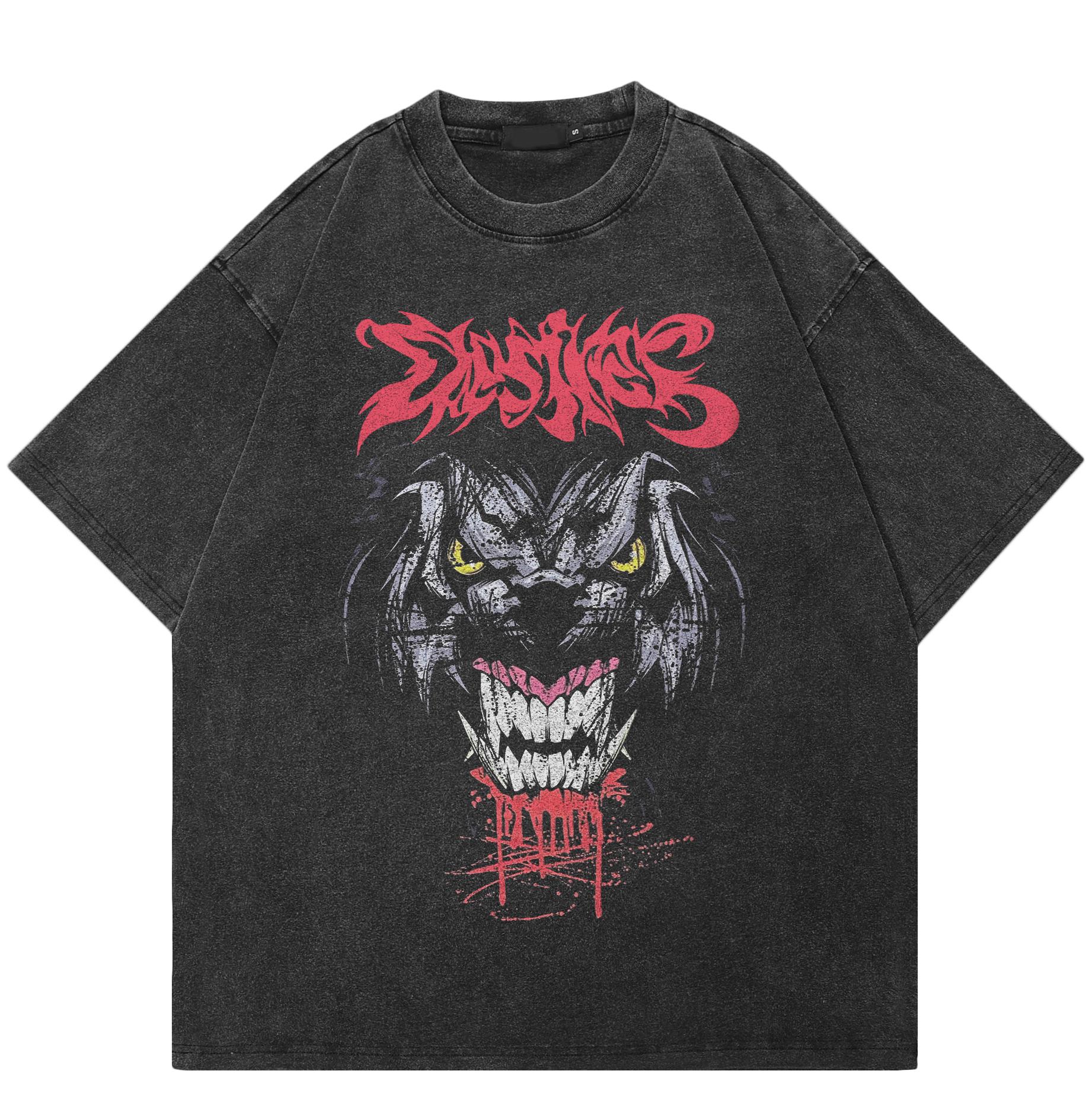 Уличная одежда Vicious Dog Vintage Washed Black T-Shirt Cotton Y2K Unisex Casual Fit Tops Tees S чёрный