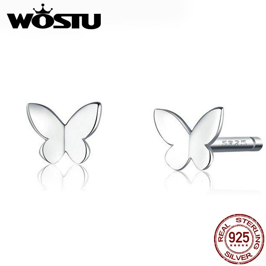 WOSTU Новое поступление из стерлингового серебра 925 пробы, маленькие серьги-гвоздики в виде бабочки для женщин, милые маленькие серьги
