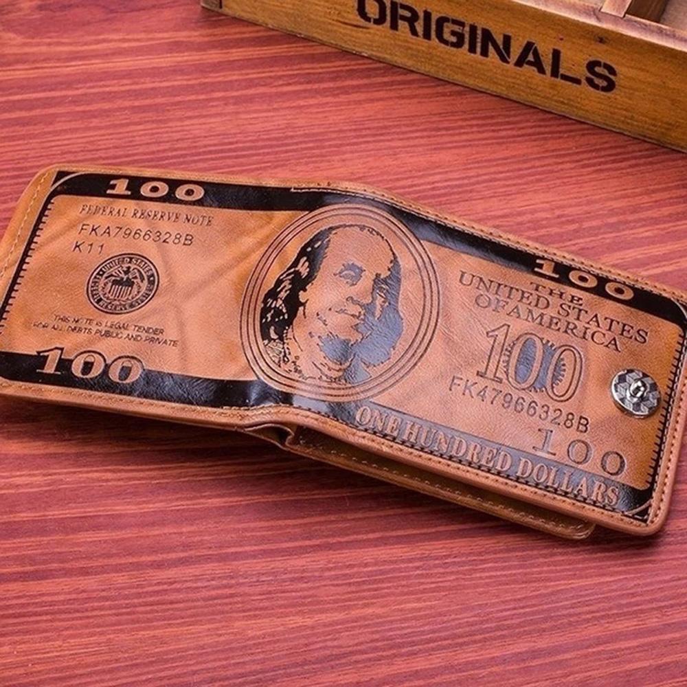 1 шт. Мужские кошельки с рисунком в 100 долларов США, мужской кожаный кошелек с фотодержателем для карт, модный кошелек большой емкости, сумка-кошелек чёрный