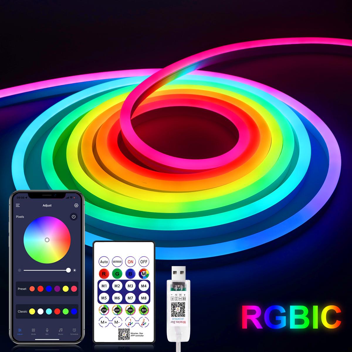 5 В неоновая лента RGBIC Bluetooth неоновая светодиодная лента 1 м 2 м 3 м 5 м водонепроницаемая гибкая светодиодная лента для декора стен комнаты 1M