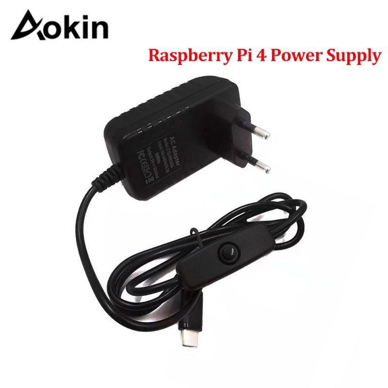 5 В, 3 А, блок питания Raspberry Pi 4, тип C, USB-адаптер питания с переключателем ВКЛ/ВЫКЛ, зарядное устройство для Raspberry Pi 4, модель B, ЕС, США, Австралия, Великобритания US Plug