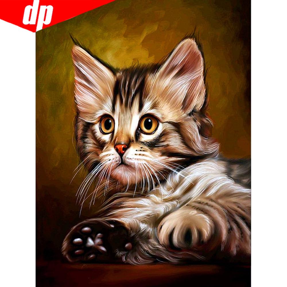 Алмазная вышивка Полный дисплей Животные Алмазная мозаика Кошка Алмазная картина Круглые камни Картинки 20X30